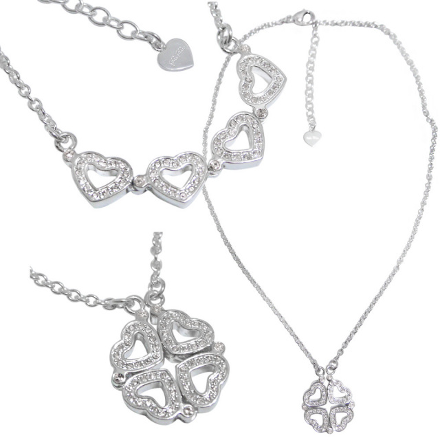 フォリフォリ HEART4HEART ハート&クローバーネックレス シルバー FOLLI FOLLIE