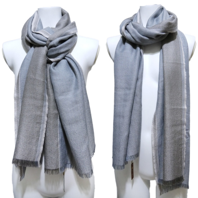 ロロピアーナ メンズ バイカラー カシミア×シルク ストール ブルーグレー Loro Piana