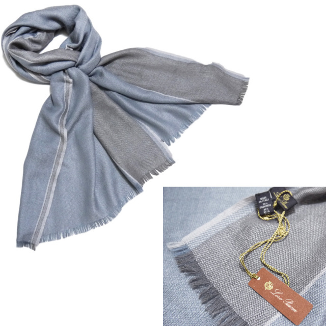 ロロピアーナ メンズ バイカラー カシミア×シルク ストール ブルーグレー Loro Piana