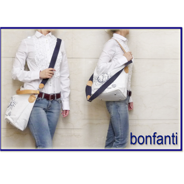bonfanti イタリア製 マリンテイスト 2WAYショルダーバッグ 男女兼用 白 ボンファンティー