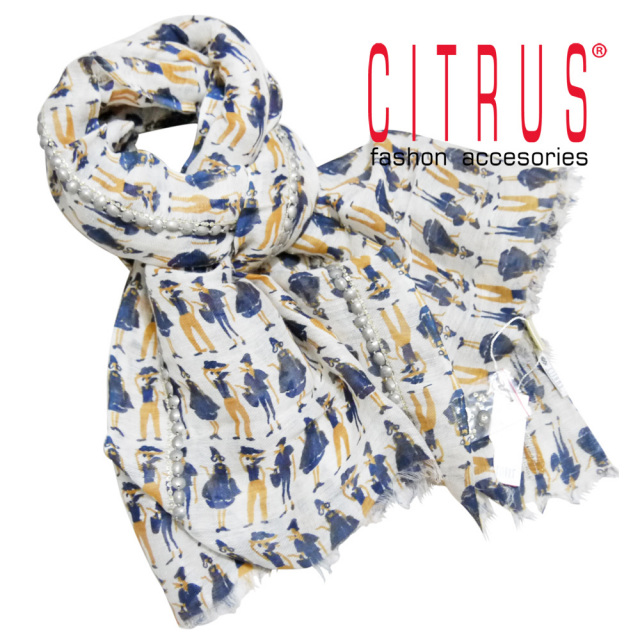 シトラス インド製 メタルビーズ コットン×リネン ストール ネイビー×サーモンピンク CITRUS
