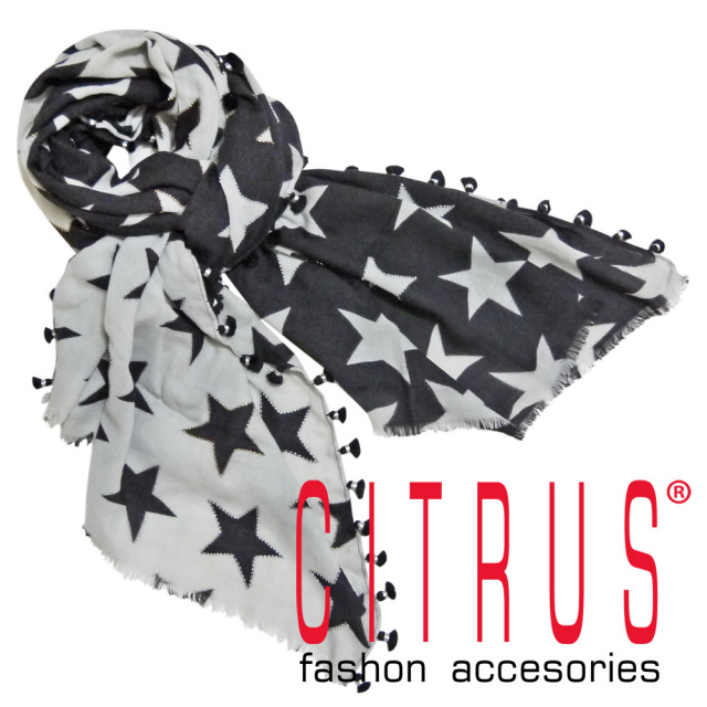 シトラス インド製 星柄 ウールストール 黒×グレー CITRUS