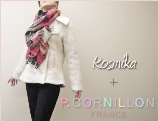 シャギーのふわふわ感が可愛らしいkosmikaのショートジャケットコート。大人可愛いアラサー＆アラフォーファッション
