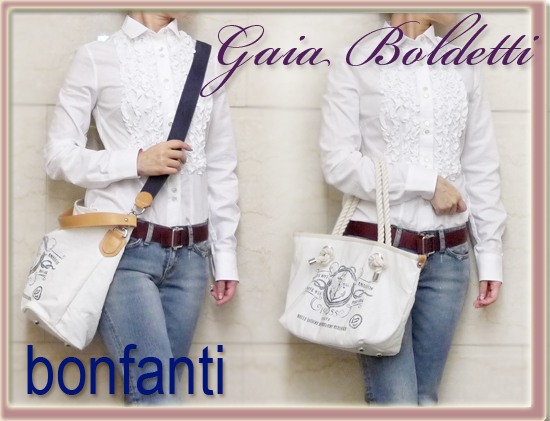 bonfanti　イタリア製　マリンテイスト　ミニトートバッグ（カートバッグ）　男女兼用　白　ボンファンティー