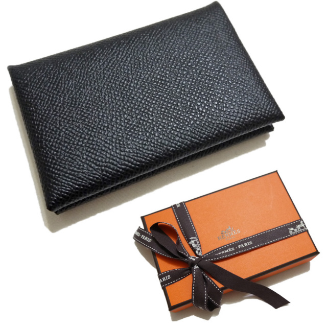 エルメス　メンズ　レザーカードケース（名刺入れ）　Calviカルヴィ　黒　HERMES