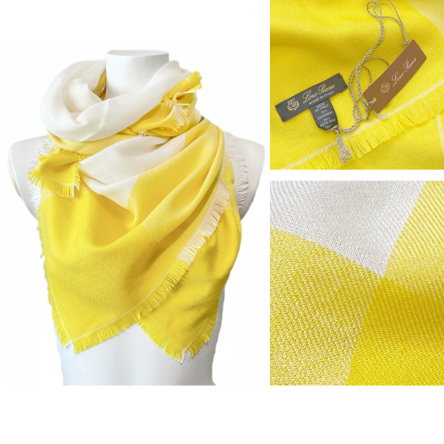 新品ロロピアーナLoro Pianaカシミア×シルク　バイカラー スカーフ黄色