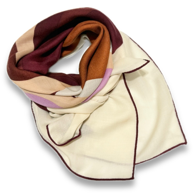 ロロピアーナ カシミア×シルク マルチカラースカーフ 茶×パープル Loro Piana