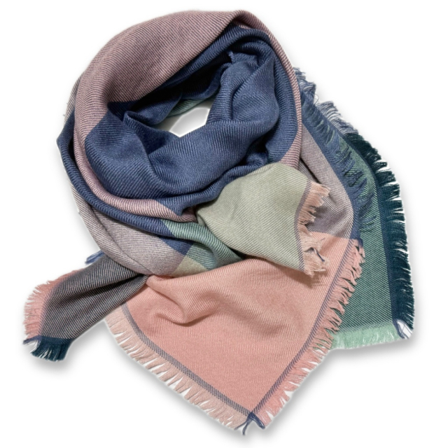 ロロピアーナ カシミア×シルク ブロックチェック スカーフ くすみパステル Loro Piana