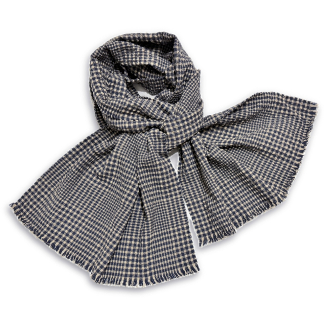 ロロピアーナ  メンズ　ウール&times;シルク　ギンガムチェック　ストール　ネイビー　Loro Piana