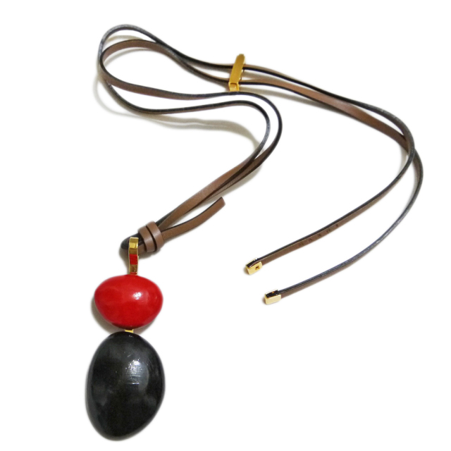 マルニ　木製　ウッドネックレス　赤×黒　MARNI
