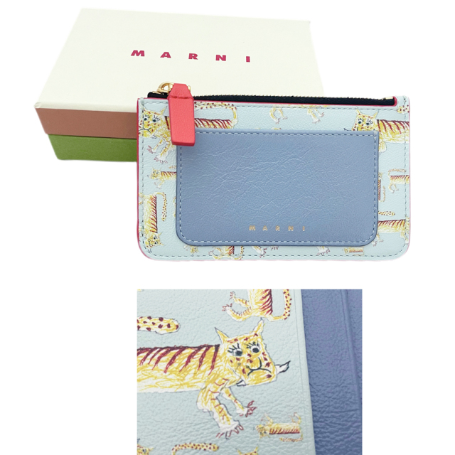 マルニ　プリント　カードケース（ミニ財布）　ブルー　MARNI