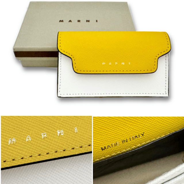 マルニ　レザー　バイカラーカードケース(名刺入れ）　黄色×白　MARNI