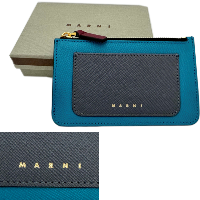マルニ　レザー　カードケース(ミニ財布)　青緑　MARNI