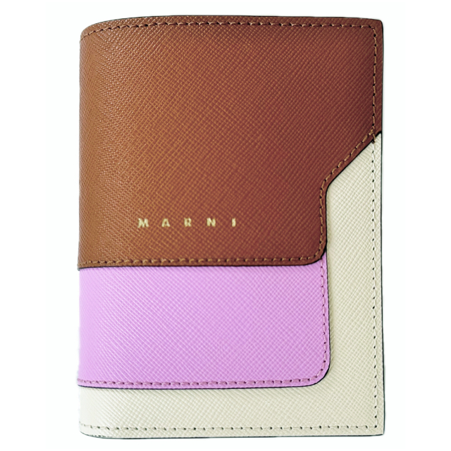 マルニ　レザー　二つ折り財布　茶色×パープル　MARNI