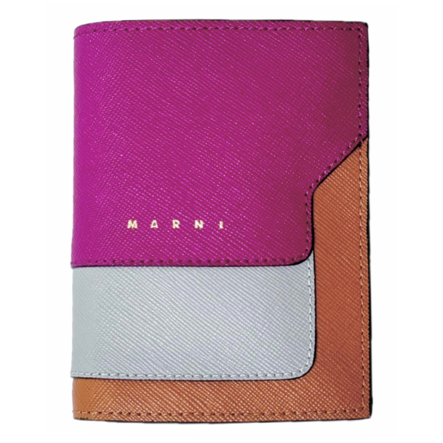 マルニ　レザー　二つ折り財布　茶色×赤紫　MARNI