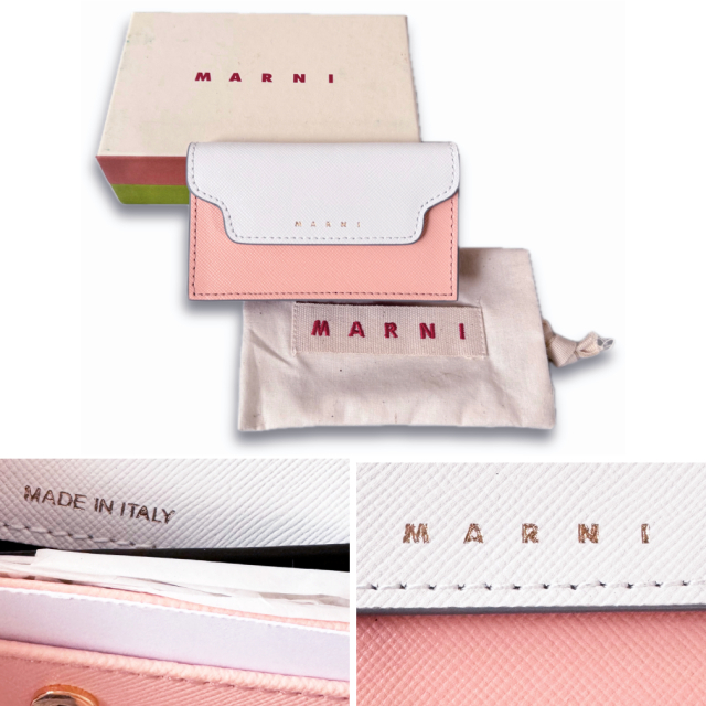 マルニ　レザー　バイカラーカードケース(名刺入れ）　ピンク×白　MARNI