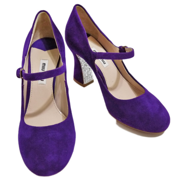 ミュウミュウ　スエード　ストラップシューズ（靴）　紫　#35　miu miu