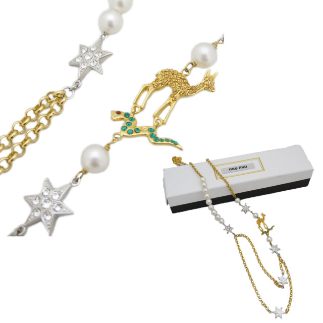 ミュウミュウ　パールネックレス　ゴールド　miu miu