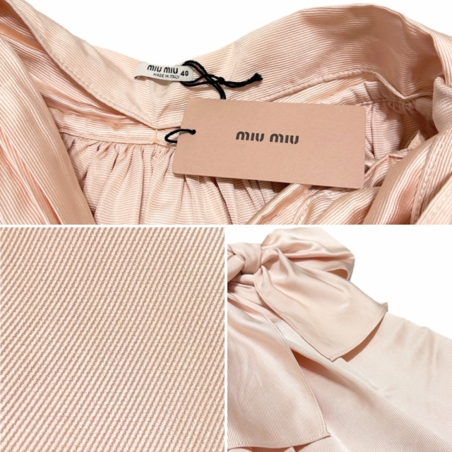 ミュウミュウ　シルク　フレアスカート　リボン　ピンク　#40　miu miu