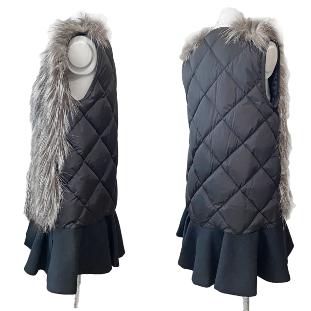 モンクレール シルバーフォックスファー ロングジレ(ベスト) AUBENAS GILET 黒 #00 MONCLER