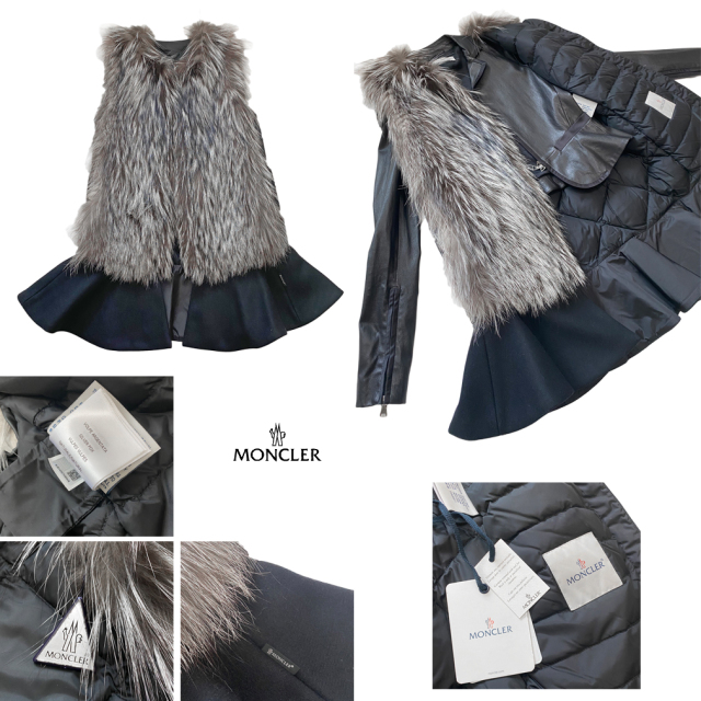 モンクレール シルバーフォックスファー ロングジレ(ベスト) AUBENAS GILET 黒 #00 MONCLER