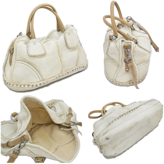 プラダ ムートン トートバッグ 白 PRADA