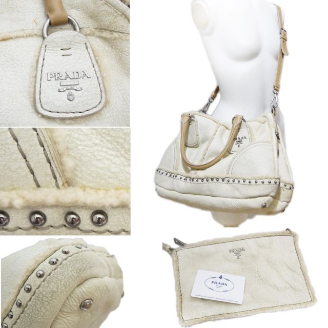 プラダ ムートン トートバッグ 白 PRADA