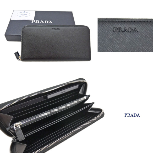 プラダ　メンズ サフィアーノレザー ラウンドファスナー長財布　黒 2MN317　PRADA