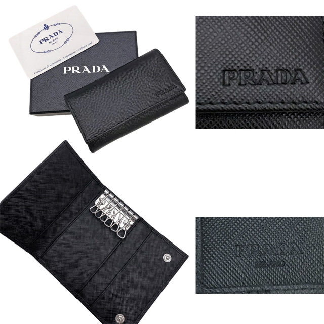 プラダ メンズ サフィアーノレザー 6連キーケース 黒 2PG222 PRADA