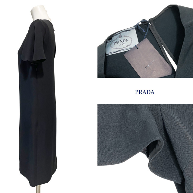 プラダ ブラックフォーマル 半袖ワンピース 黒 36 Prada