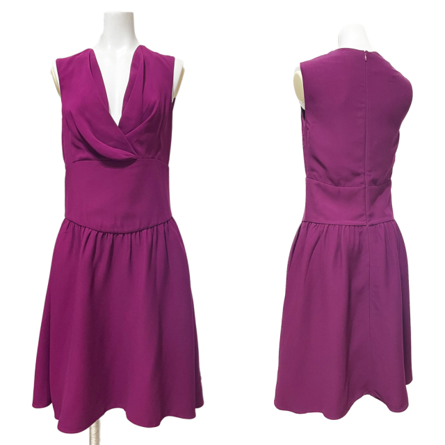 プラダ　ドレープ　フレア　ワンピースドレス　赤紫　#38　PRADA