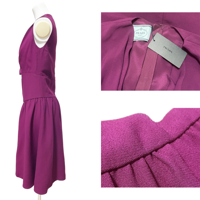プラダ　ドレープ　フレア　ワンピースドレス　赤紫　#38　PRADA