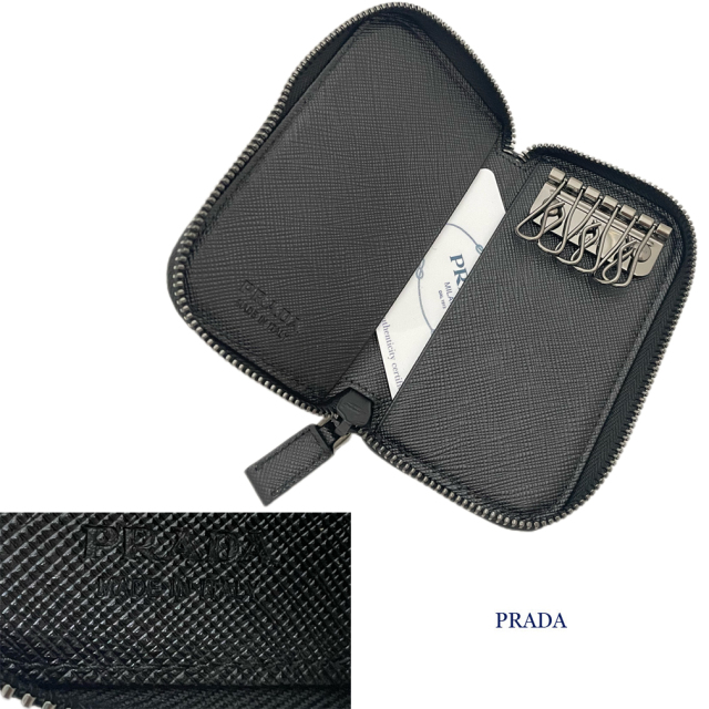 プラダ　メンズ　サフィアーノレザー　ラウンドファスナー6連キーケース　黒　2PG604　PRADA