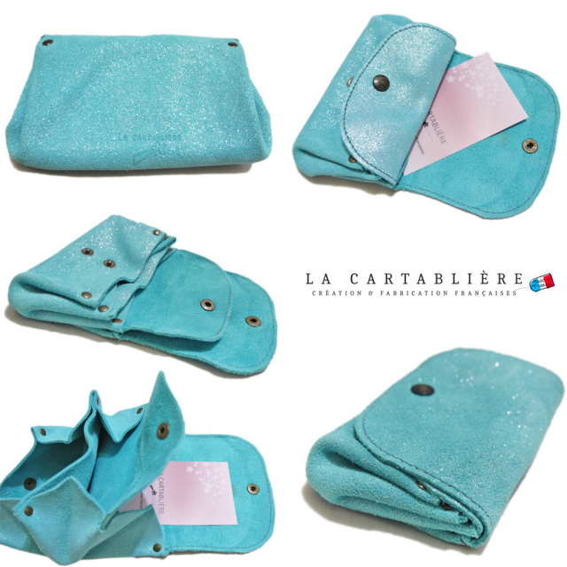 ラカルタブリエ　フランス製　きらきらスエード　アコーディオンポーチ　カードケース（名刺入れ）　LA CARTABLIERE