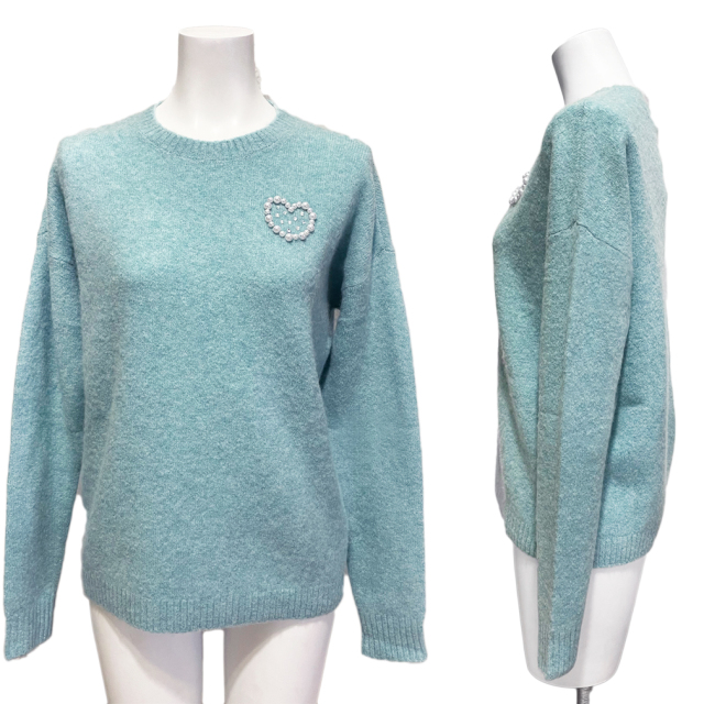 ミニーローズ カシミヤ100% クルーネックセーター ブルー #XS MINNIE ROSE