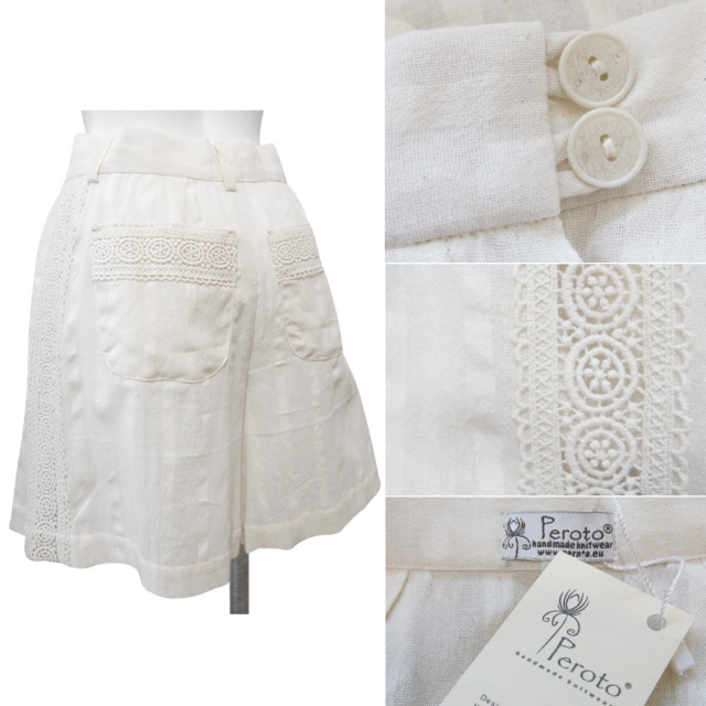 Peroto ブルガリア製 レースがお洒落なショートパンツ 白 #S #M ペロート