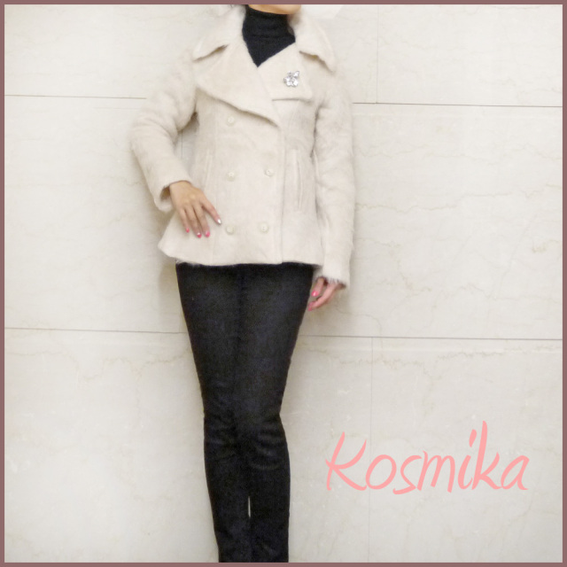 コスミカ イタリア製 シャギーモヘア ジャケットコート ベージュ #S #L kosmika