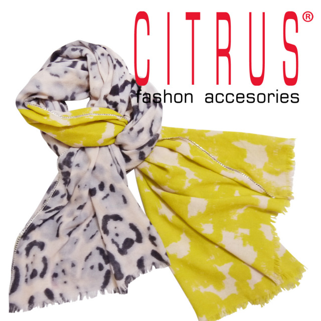 シトラス インド製 チェーン付 レオパード柄ウールストール イエロー×ピンク CITRUS