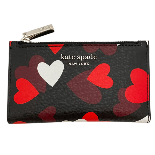 ケイトスペード　ハート柄　コイン＆カードケース　黒×赤（spencer celebration hearts）kate spade