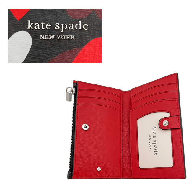 ケイトスペード　ハート柄　コイン＆カードケース　黒×赤（spencer celebration hearts）kate spade