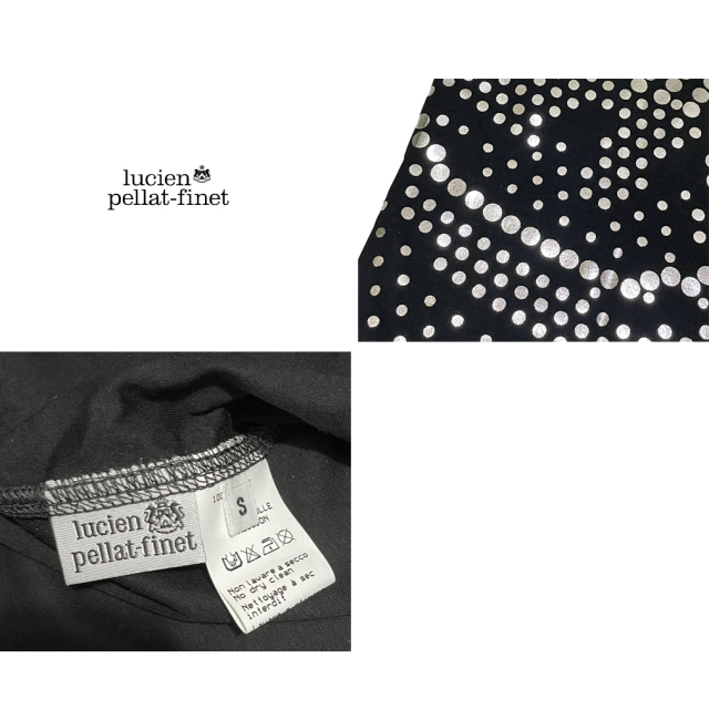 ルシアンペラフィネ　メンズ　メタリックドットスカルシルバー　Tシャツ　黒　#S　lucien pellat-finet