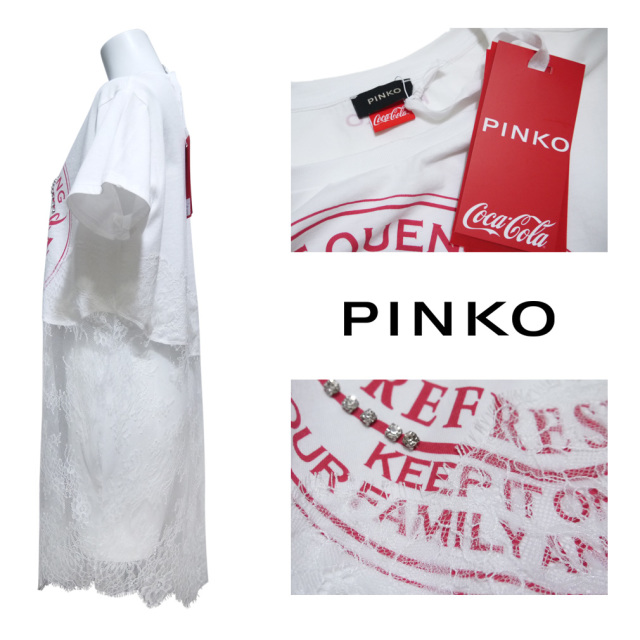 ピンコ　コカコーラcocacolaコラボ　レースがセクシーなTシャツ  白 #M　PINKO