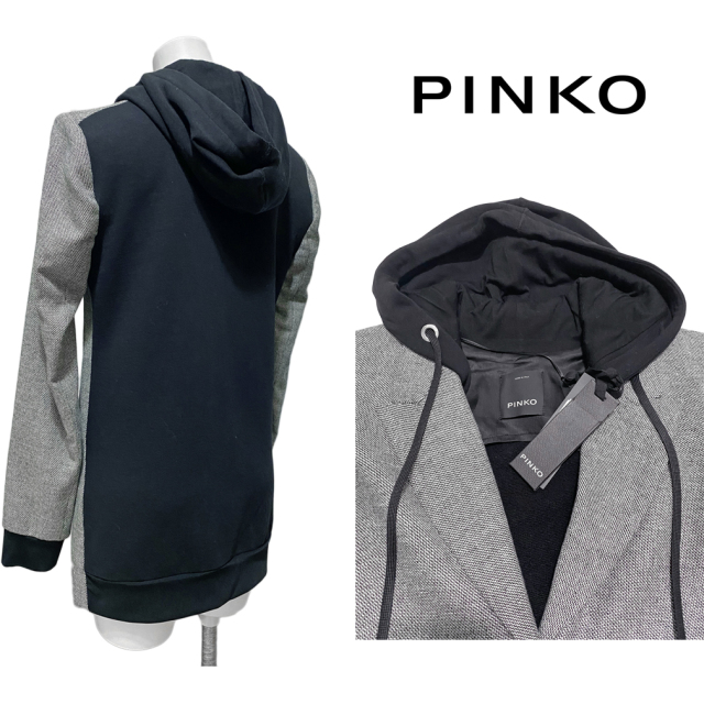 ピンコ　フード付　ツイード　テーラードジャケット　黒　#38　PINKO