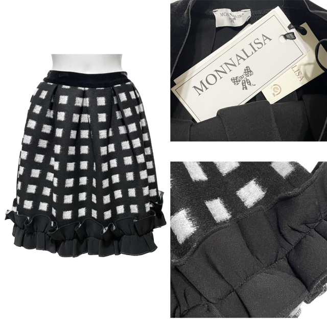 モナリザ　モノトーンチェック　フレアスカート　黒白　#S　MONNALISA