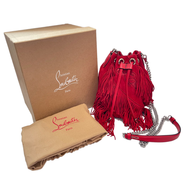 クリスチャンルブタン　Marie Jane スエードフリンジ バケットバッグ　巾着ショルダーバッグ　赤　Christian Louboutin -  インポートセレクトショップ『It Girl's collection』　 プラダ・ミュウミュウなどハイブランド品やインポートファッションアイテムの格安通販...