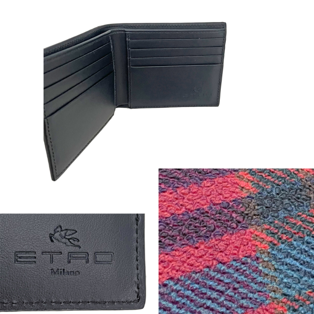 エトロ　メンズ　チェック柄 二つ折り財布　コインケースなし　ETRO