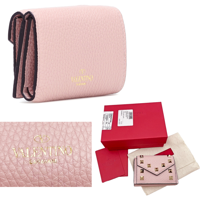 ヴァレンティノ ロックスタッズ 三つ折りミニ財布 ピンク VALENTINO