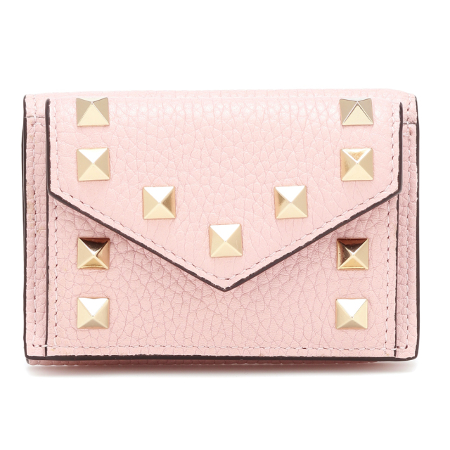 ヴァレンティノ ロックスタッズ 三つ折りミニ財布 ピンク VALENTINO